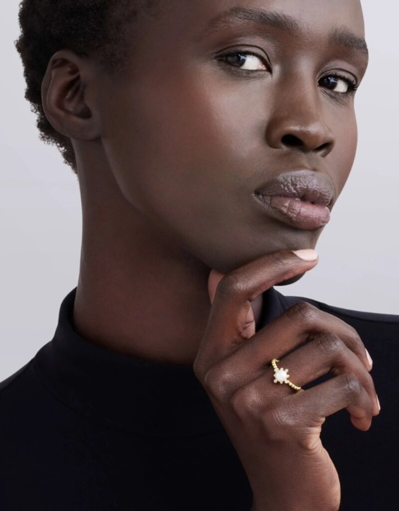 LAGOS Luna 18K Gold Fleur Pearl Diamond Ring