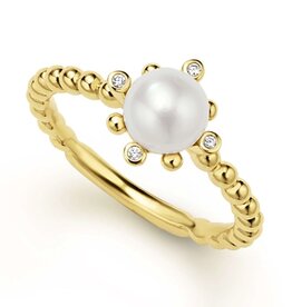 LAGOS Luna 18K Gold Fleur Pearl Diamond Ring