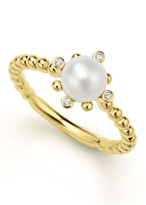 LAGOS Luna 18K Gold Fleur Pearl Diamond Ring