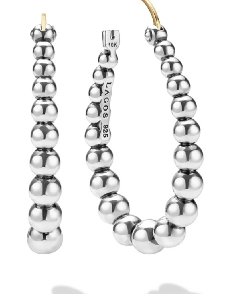 LAGOS Caviar Bubbly Silver Oval Beaded Hoop Earrings