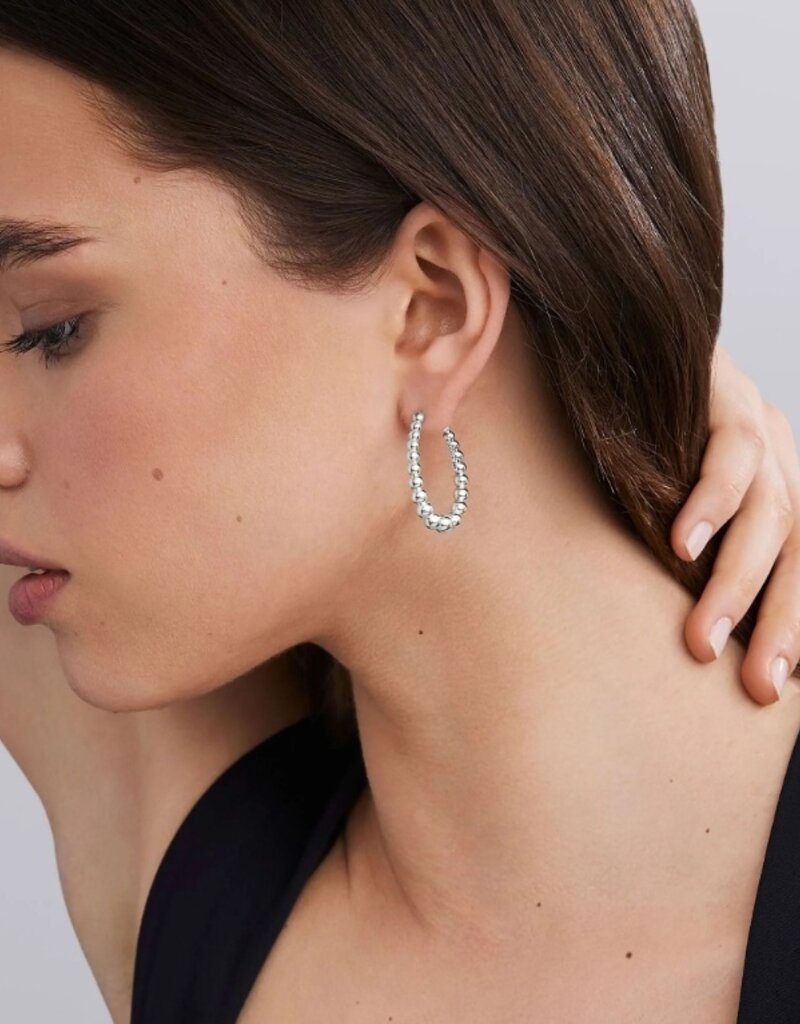 LAGOS Caviar Bubbly Silver Oval Beaded Hoop Earrings
