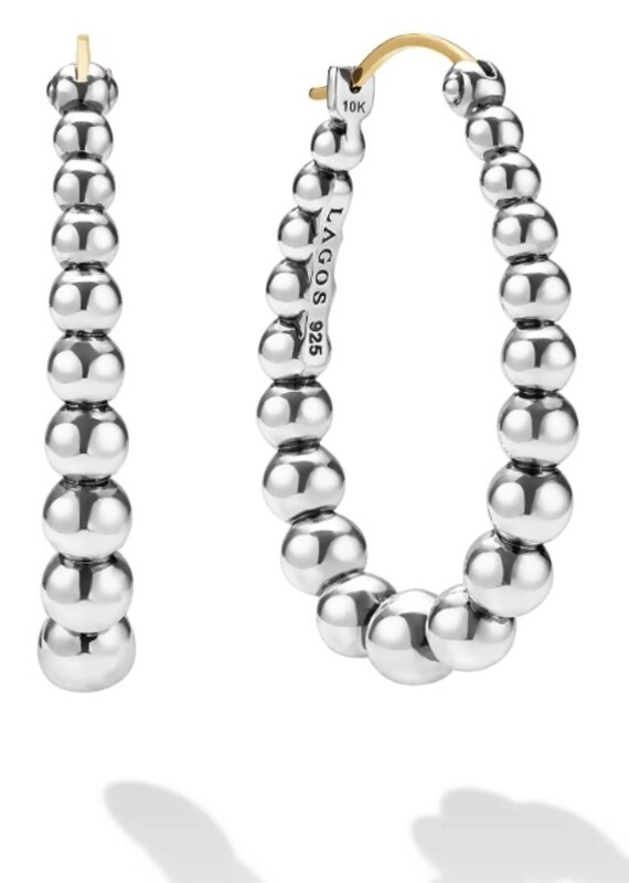 LAGOS Caviar Bubbly Silver Oval Beaded Hoop Earrings
