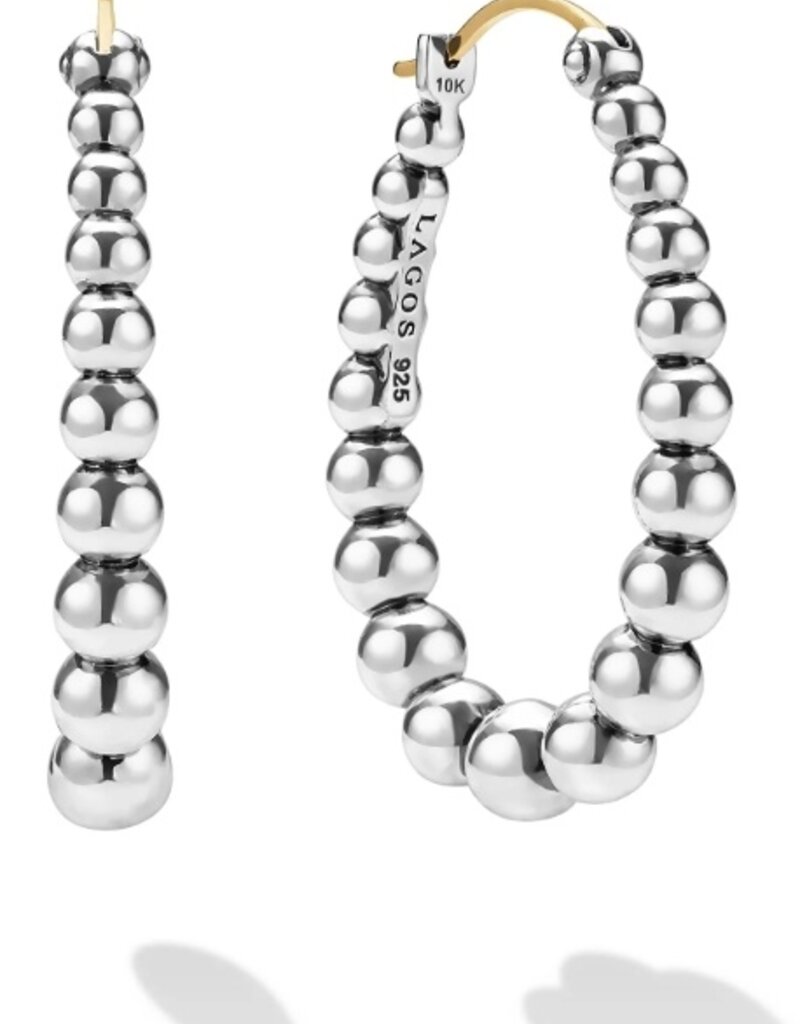 LAGOS Caviar Bubbly Silver Oval Beaded Hoop Earrings