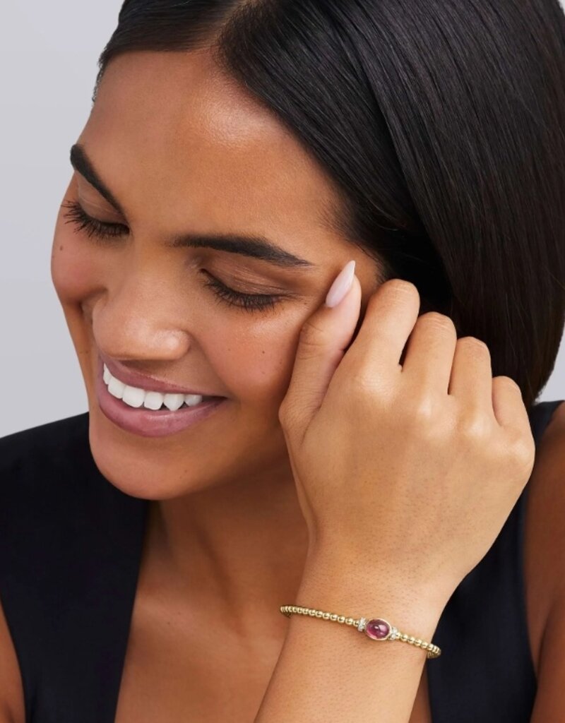 LAGOS Caviar Gold 18K Gold and Rhodolite Garnet Caviar Beaded Diamond Cuff Bracelet