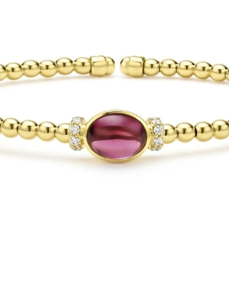 LAGOS Caviar Gold 18K Gold and Rhodolite Garnet Caviar Beaded Diamond Cuff Bracelet