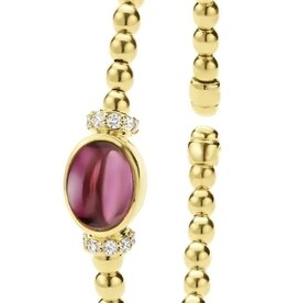 LAGOS Caviar Gold 18K Gold and Rhodolite Garnet Caviar Beaded Diamond Cuff Bracelet
