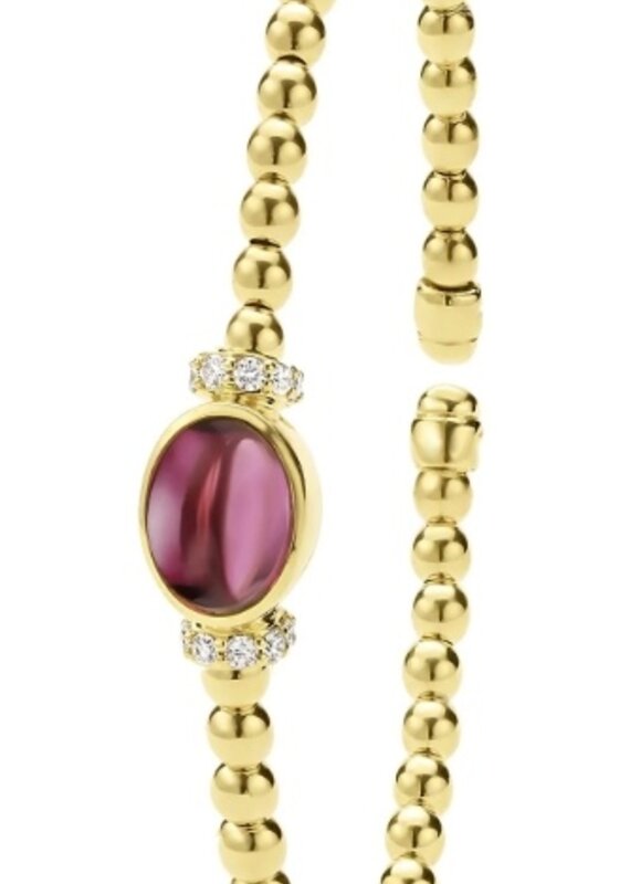 LAGOS Caviar Gold 18K Gold and Rhodolite Garnet Caviar Beaded Diamond Cuff Bracelet