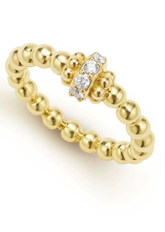 LAGOS 18K Gold Caviar Beaded Diamond Rondelle Stacking Ring