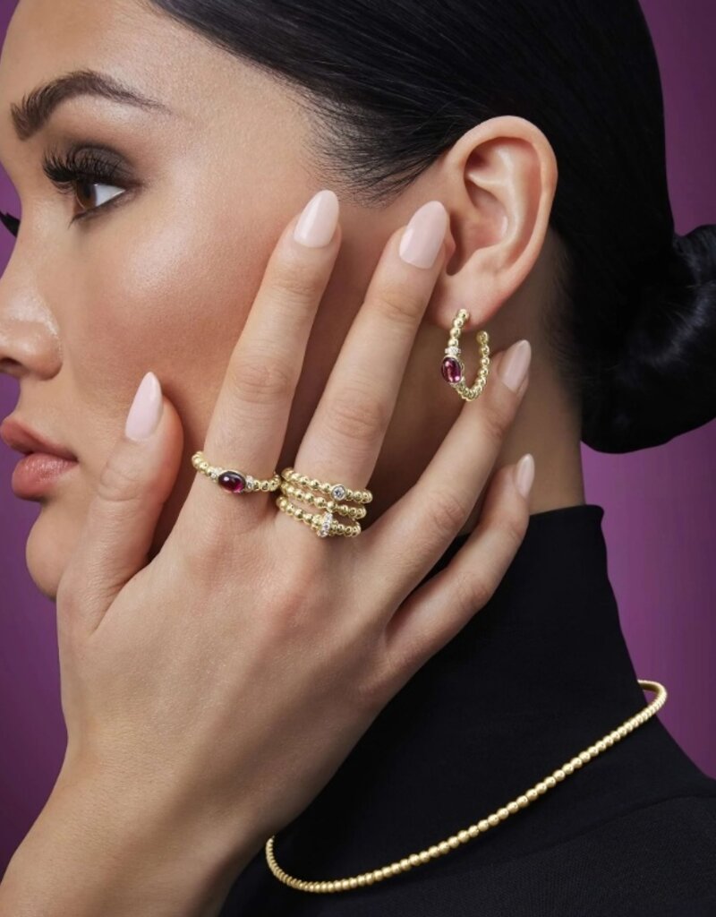 LAGOS 18K Gold and Rhodolite Garnet Caviar Beaded Diamond Ring