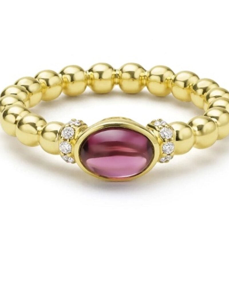 LAGOS 18K Gold and Rhodolite Garnet Caviar Beaded Diamond Ring