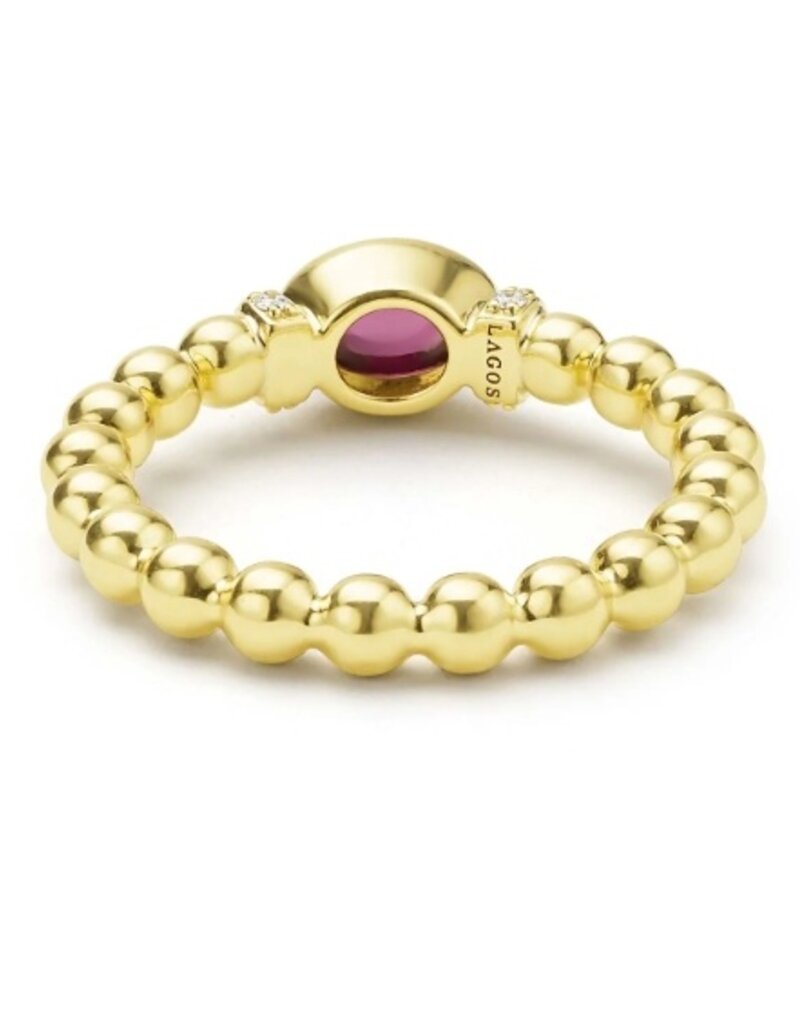 LAGOS 18K Gold and Rhodolite Garnet Caviar Beaded Diamond Ring