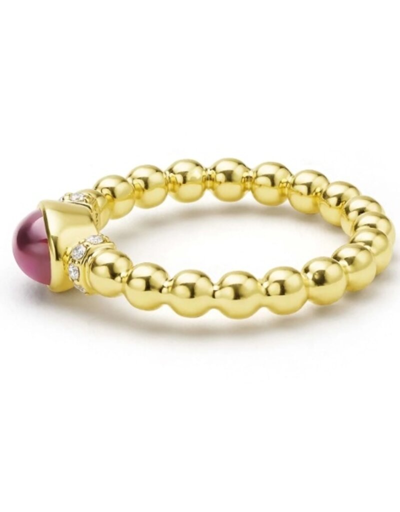 LAGOS 18K Gold and Rhodolite Garnet Caviar Beaded Diamond Ring