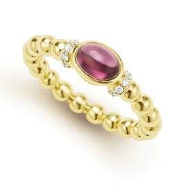 LAGOS 18K Gold and Rhodolite Garnet Caviar Beaded Diamond Ring