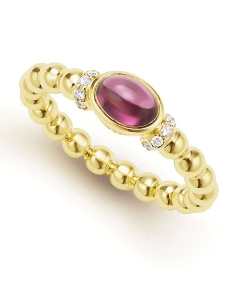 LAGOS 18K Gold and Rhodolite Garnet Caviar Beaded Diamond Ring