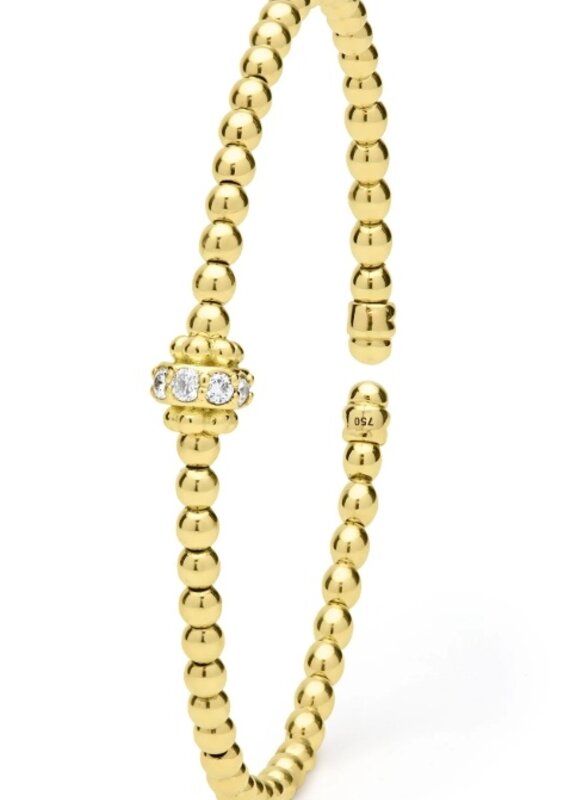 LAGOS 18K Gold Caviar Beaded Diamond Rondelle Cuff Bracelet | 3mm