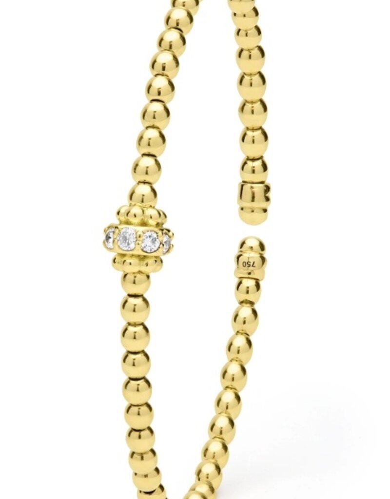 LAGOS 18K Gold Caviar Beaded Diamond Rondelle Cuff Bracelet | 3mm