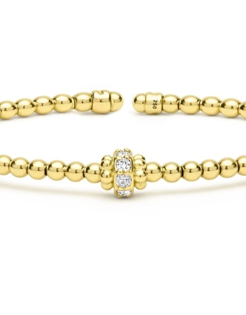 LAGOS 18K Gold Caviar Beaded Diamond Rondelle Cuff Bracelet | 3mm