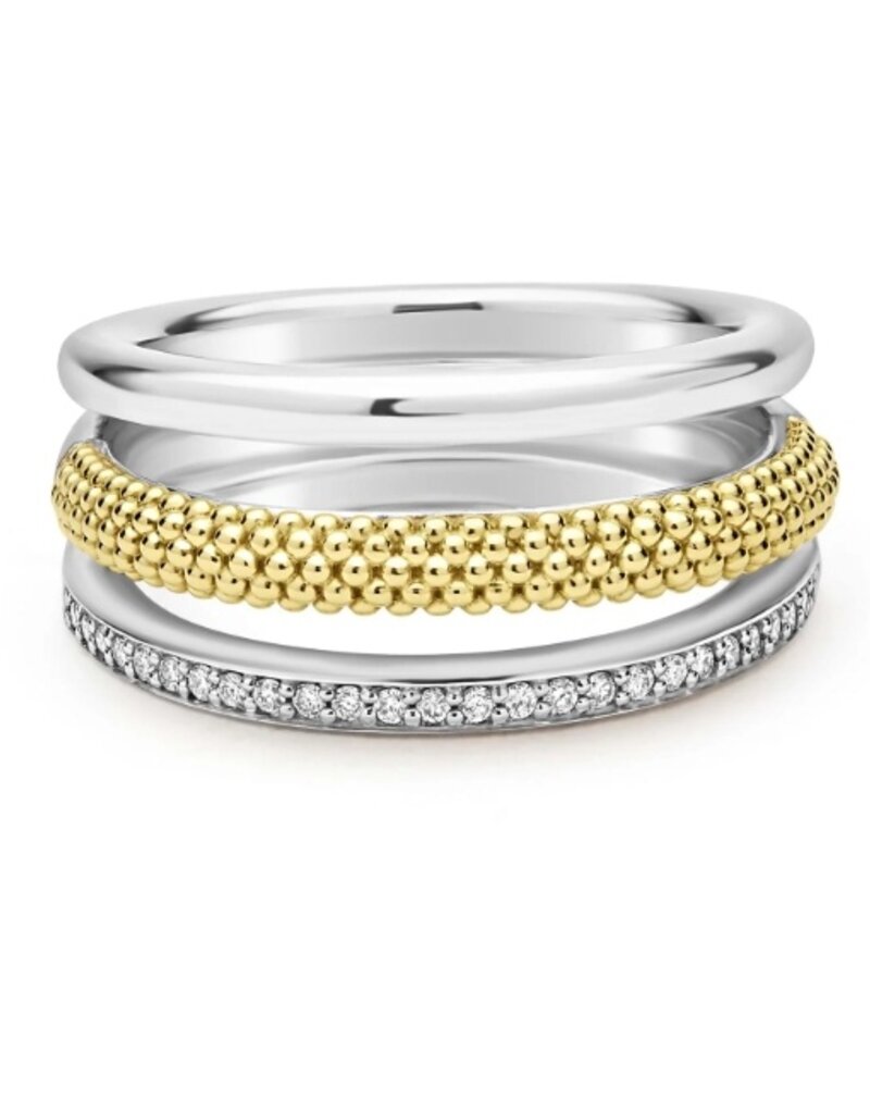 LAGOS Caviar Lux Two-Tone Three Row Diamond Ring