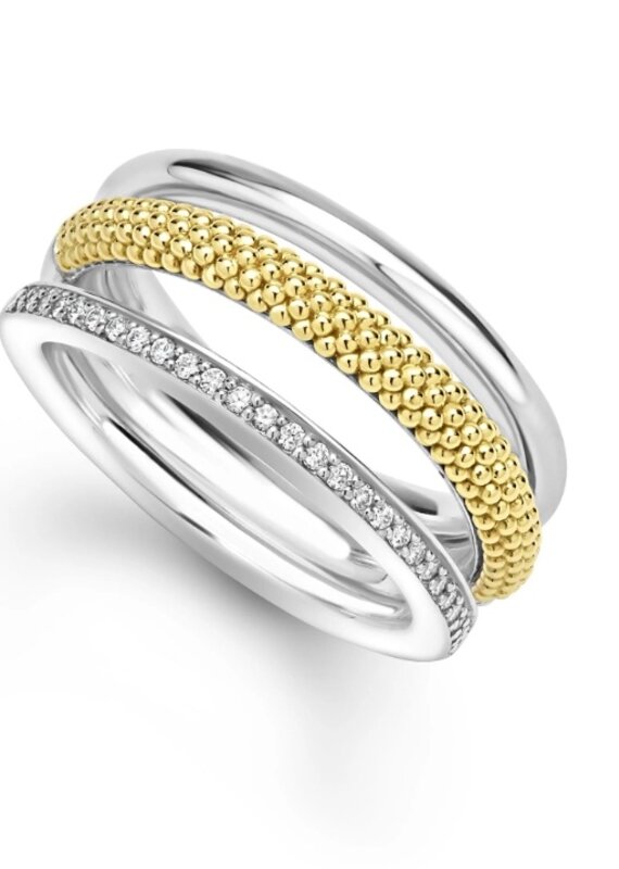 LAGOS Caviar Lux Two-Tone Three Row Diamond Ring