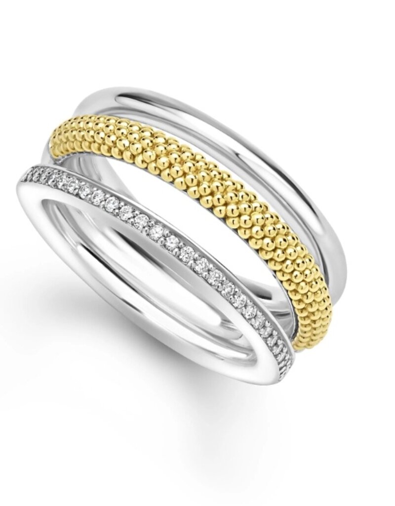 LAGOS Caviar Lux Two-Tone Three Row Diamond Ring
