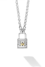 LAGOS Signature Caviar The Drop Two-Tone Lock Diamond Pendant Necklace
