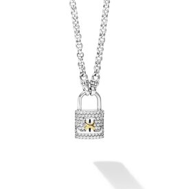 LAGOS Signature Caviar The Drop Two-Tone Lock Diamond Pendant Necklace