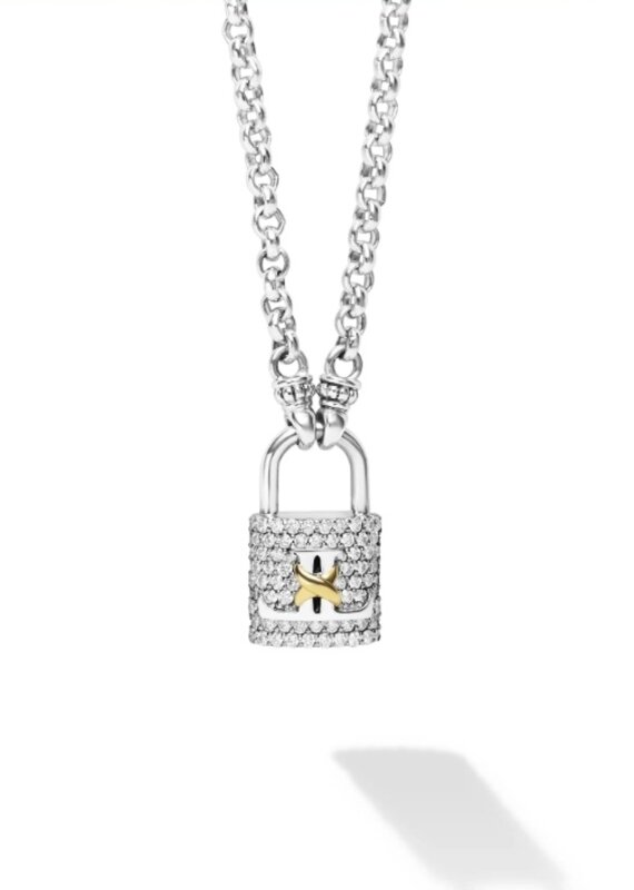 LAGOS Signature Caviar The Drop Two-Tone Lock Diamond Pendant Necklace
