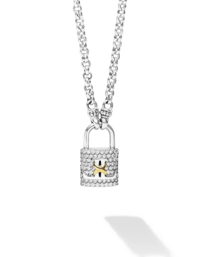 LAGOS Signature Caviar The Drop Two-Tone Lock Diamond Pendant Necklace