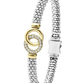 LAGOS Signature Caviar Diamond Two-Tone Interlocking Caviar 6mm Bracelet