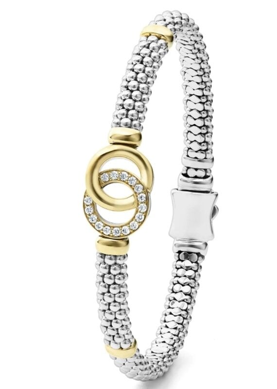 LAGOS Signature Caviar Diamond Two-Tone Interlocking Caviar 6mm Bracelet