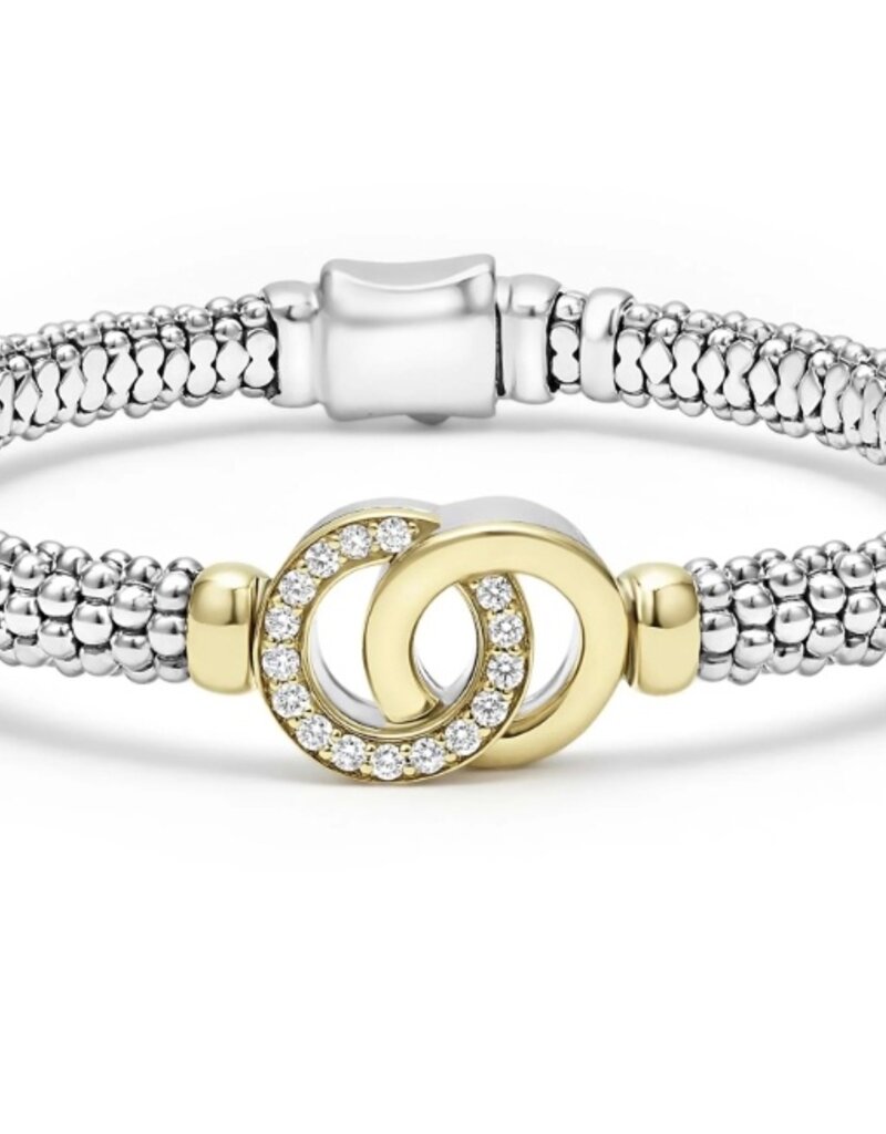 LAGOS Signature Caviar Diamond Two-Tone Interlocking Caviar 6mm Bracelet