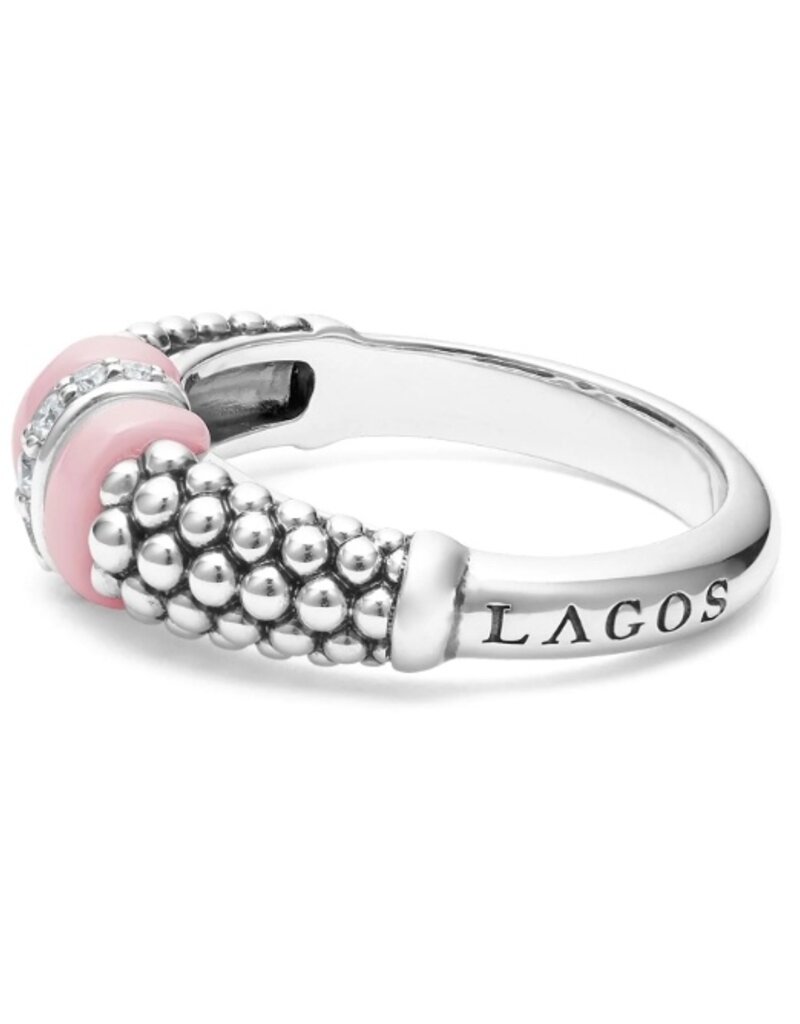 LAGOS Pink Caviar Ceramic and Caviar Diamond Ring
