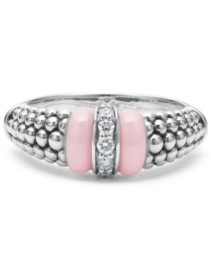 LAGOS Pink Caviar Ceramic and Caviar Diamond Ring