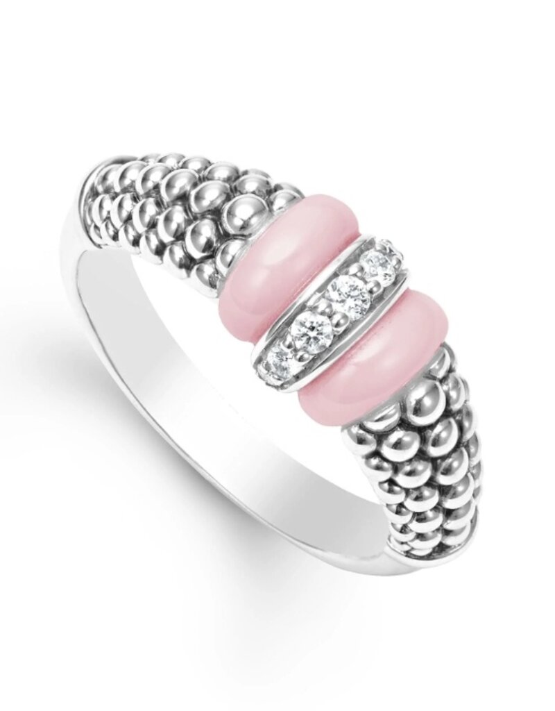 LAGOS Pink Caviar Ceramic and Caviar Diamond Ring