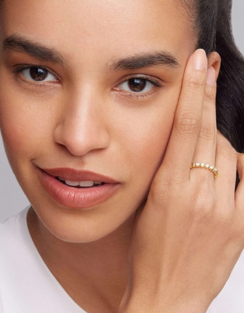 LAGOS 18K. Cav Gold Dia 7 Rnds Stack Ring Sz 7