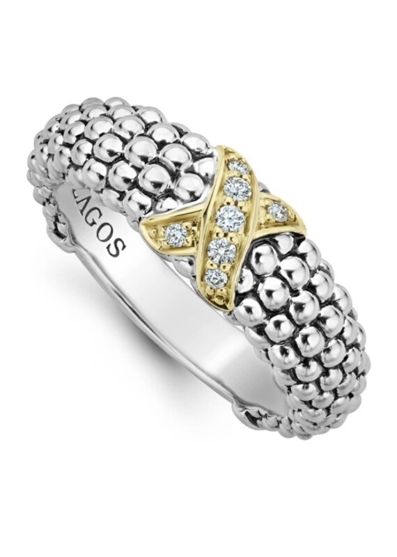 LAGOS Caviar Lux Gold Diamond X Ring