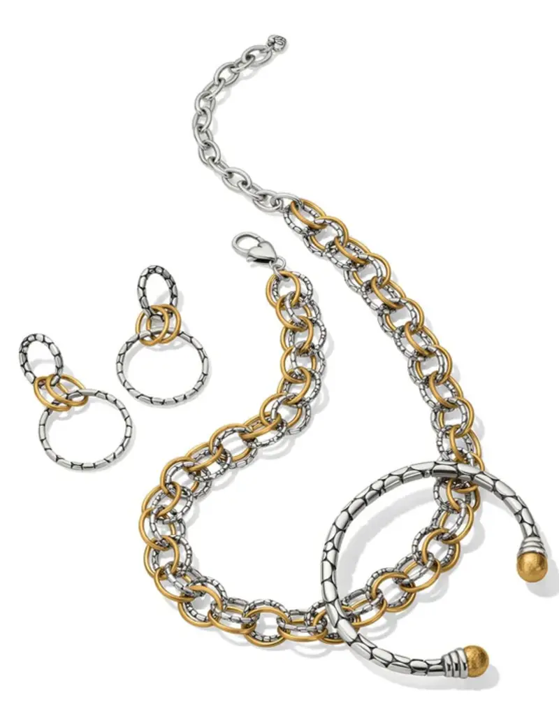 Pebble Link Two Tone Post Drop earring