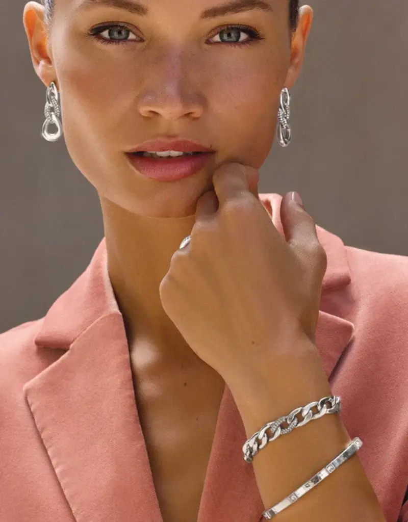 Cleo Pave Link Post Drop in Silver