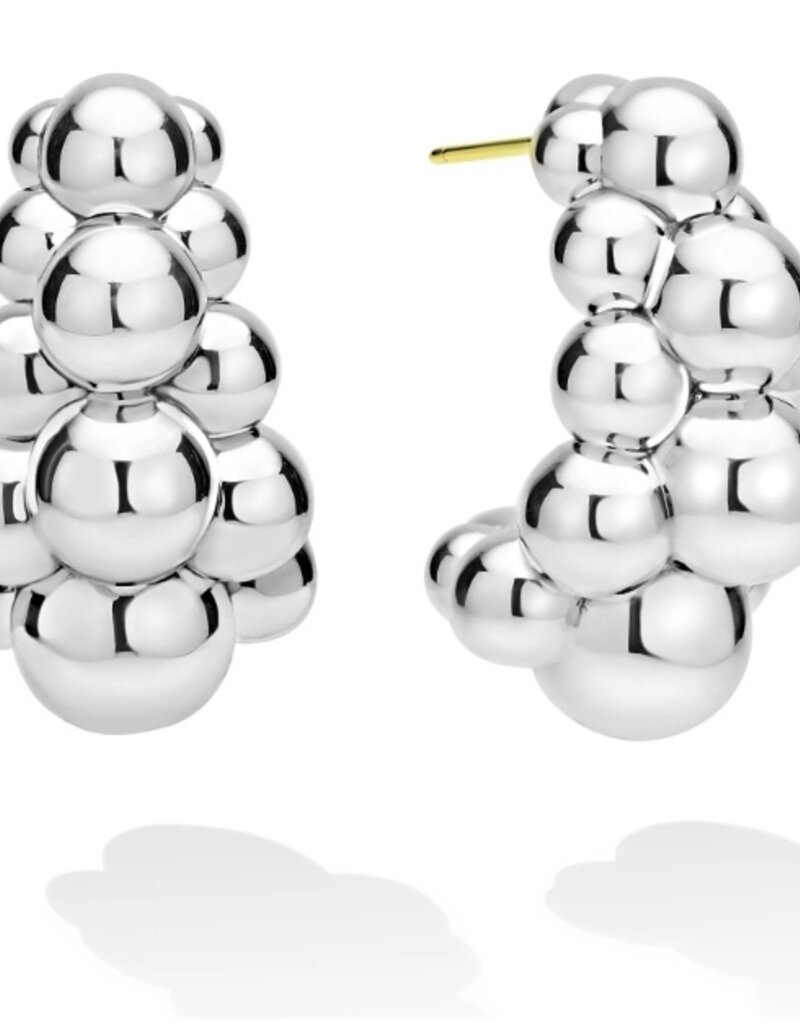 LAGOS Caviar Bubbly Silver Three Row Beaded Hoop Earrings