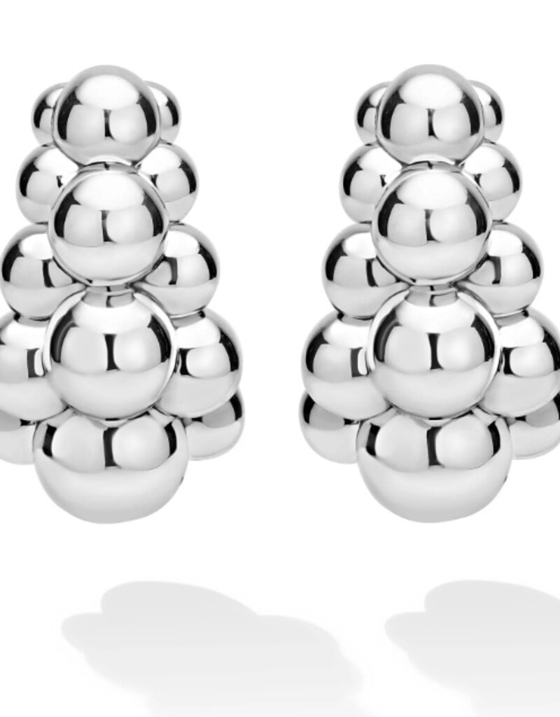 LAGOS Caviar Bubbly Silver Three Row Beaded Hoop Earrings