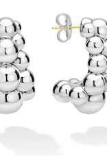 LAGOS Caviar Bubbly Silver Three Row Beaded Hoop Earrings