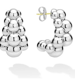 LAGOS Caviar Bubbly Silver Three Row Beaded Hoop Earrings