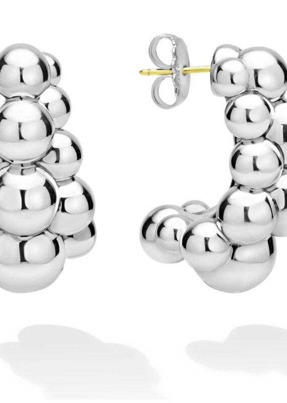 LAGOS Caviar Bubbly Silver Three Row Beaded Hoop Earrings