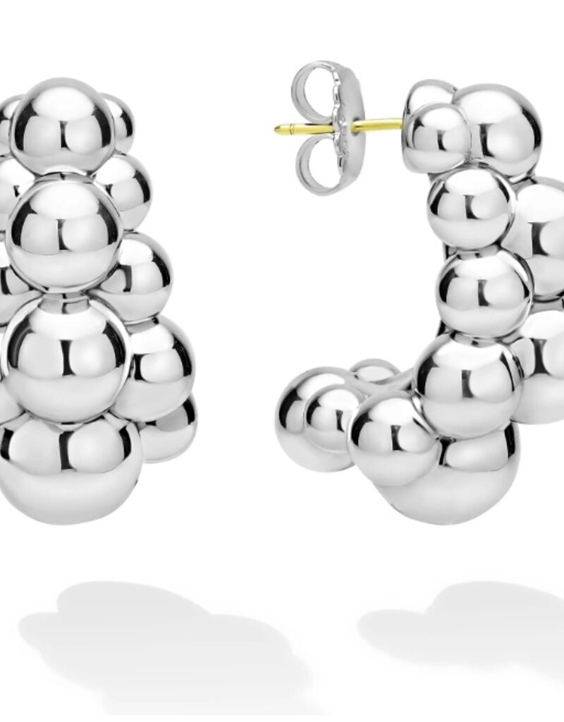 LAGOS Caviar Bubbly Silver Three Row Beaded Hoop Earrings