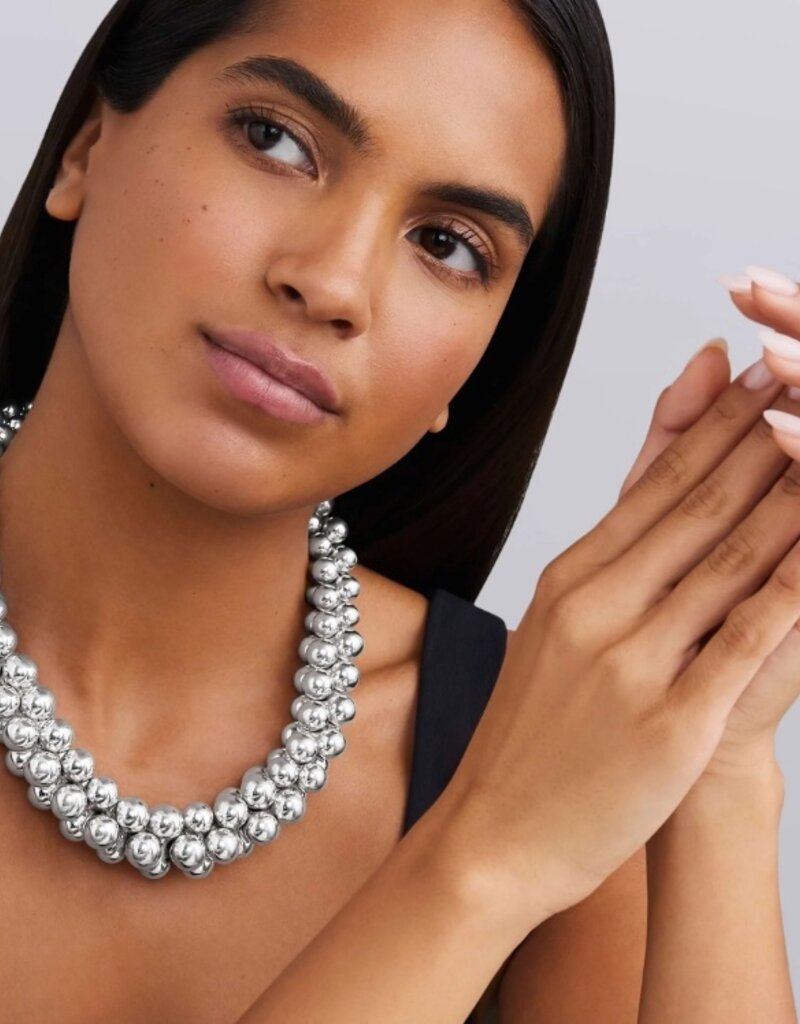 LAGOS Caviar Bubbly Silver Beaded Statement Necklace