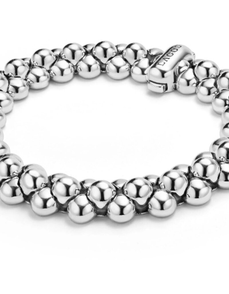 LAGOS Caviar Bubbly Silver Three Row Beaded Statement Bracelet