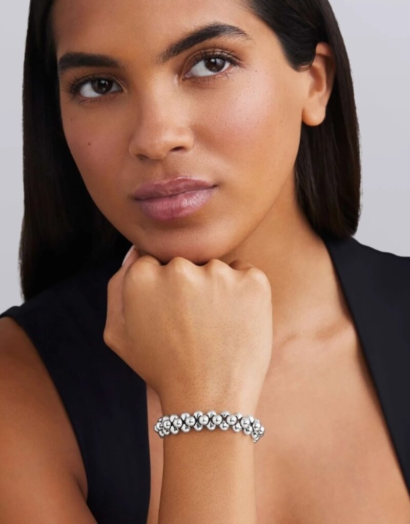 LAGOS Caviar Bubbly Silver Three Row Beaded Statement Bracelet