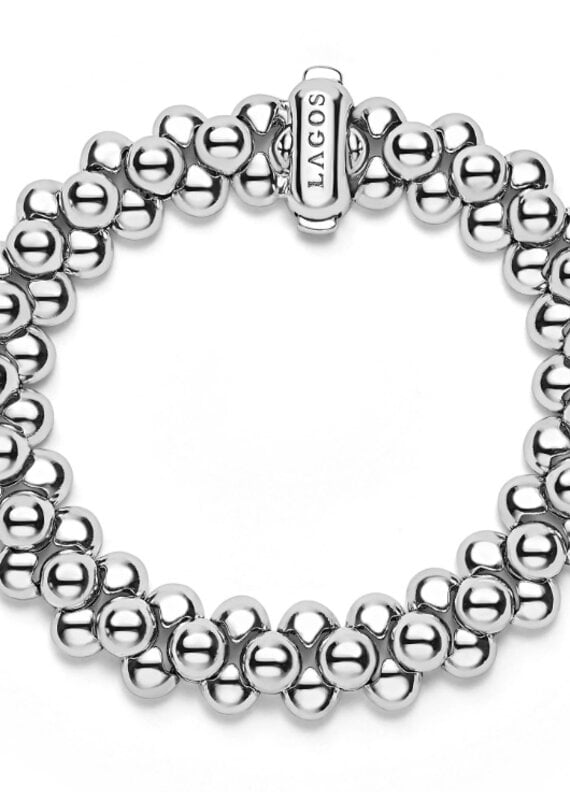 LAGOS Caviar Bubbly Silver Three Row Beaded Statement Bracelet