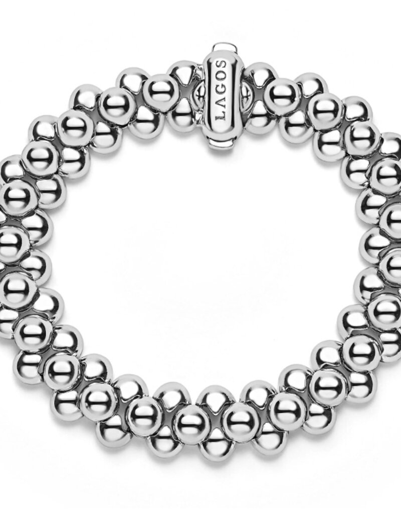 LAGOS Caviar Bubbly Silver Three Row Beaded Statement Bracelet