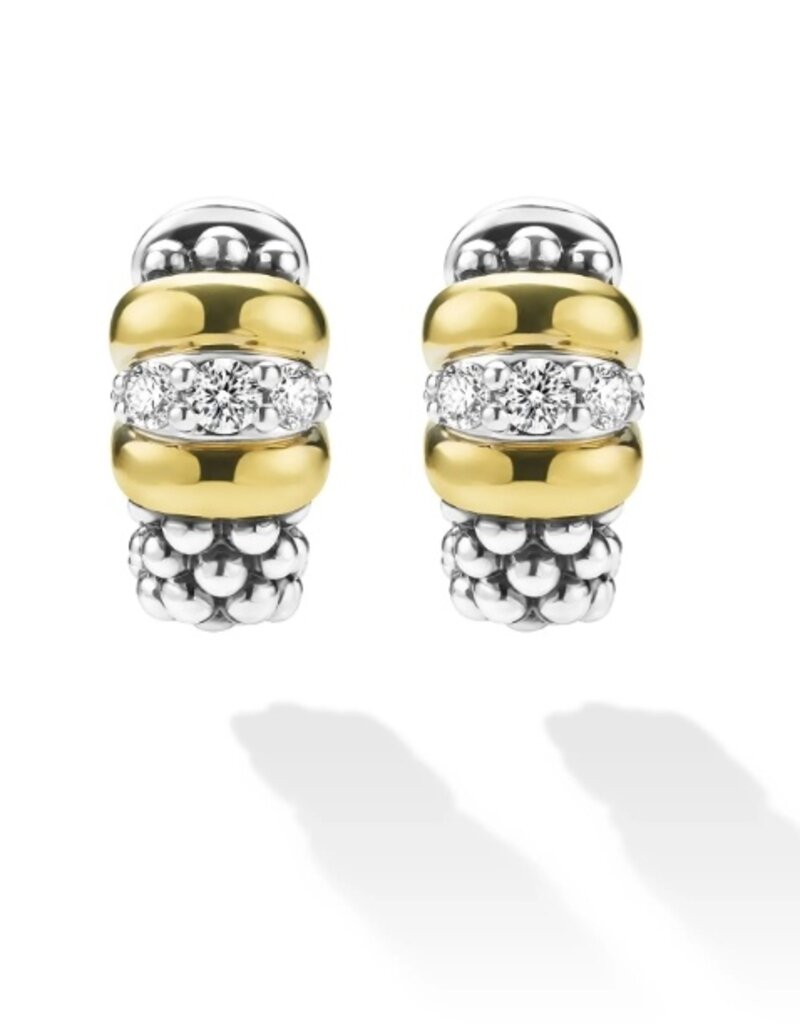 LAGOS Signature Caviar Two-Tone Caviar Beaded Diamond Huggie Earrings
